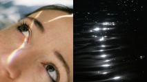 A photo of a woman's eye and a photo of water.