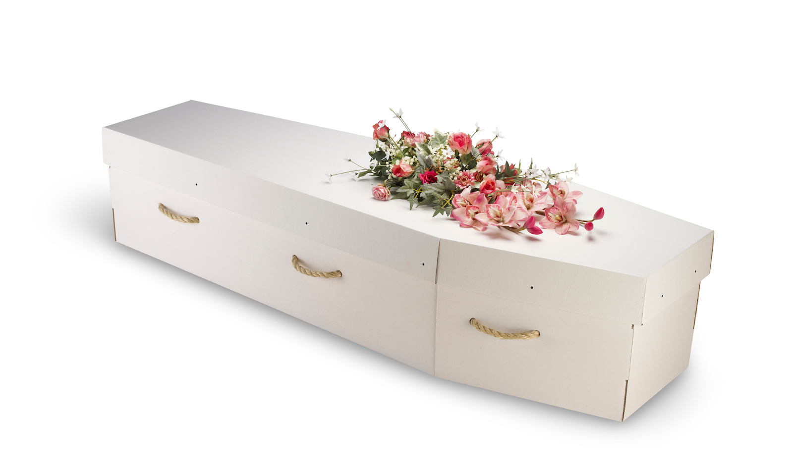 a white coffin made of cardboard on a blank background